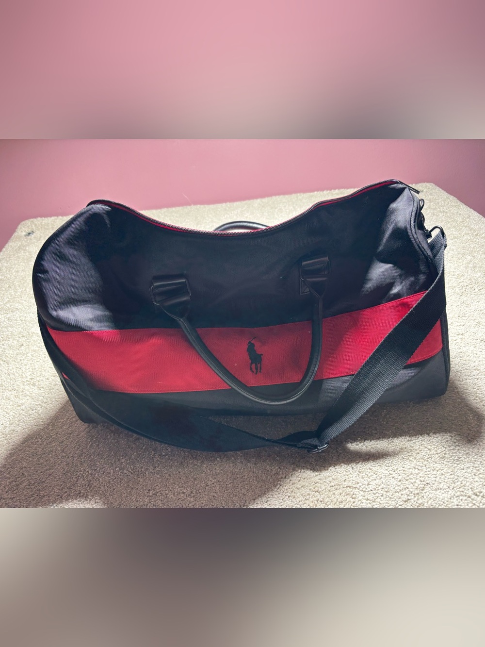 Ralph‎ Lauren Polo Weekend Hand Bag travel Weekender Black and Red duffle.